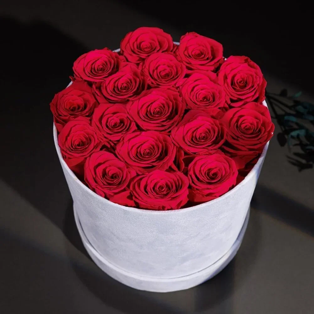 17 Flowers in a Luxury Suede Box Birthday Gifts Preserved Flowers Hot Pink